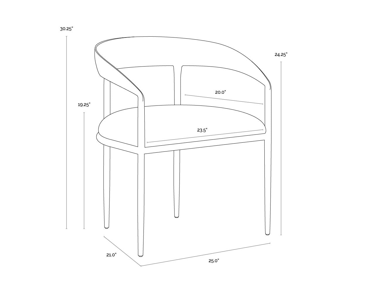 Zanatta Dining Armchair dimensions schematic
