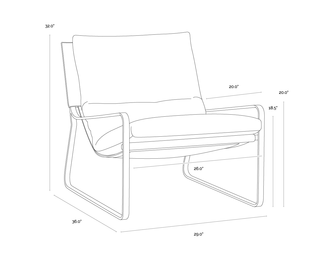 Zancor Lounge Chair - Gunmetal dimensions schematic